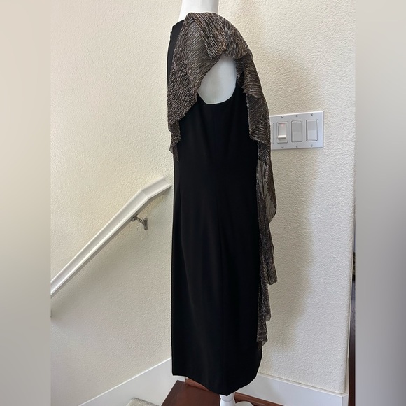 TAHARI ASL Women's Black Metallic-ruffle Cocktail Sheath Dress Reg $128 Size 10 - Picture 6 of 11
